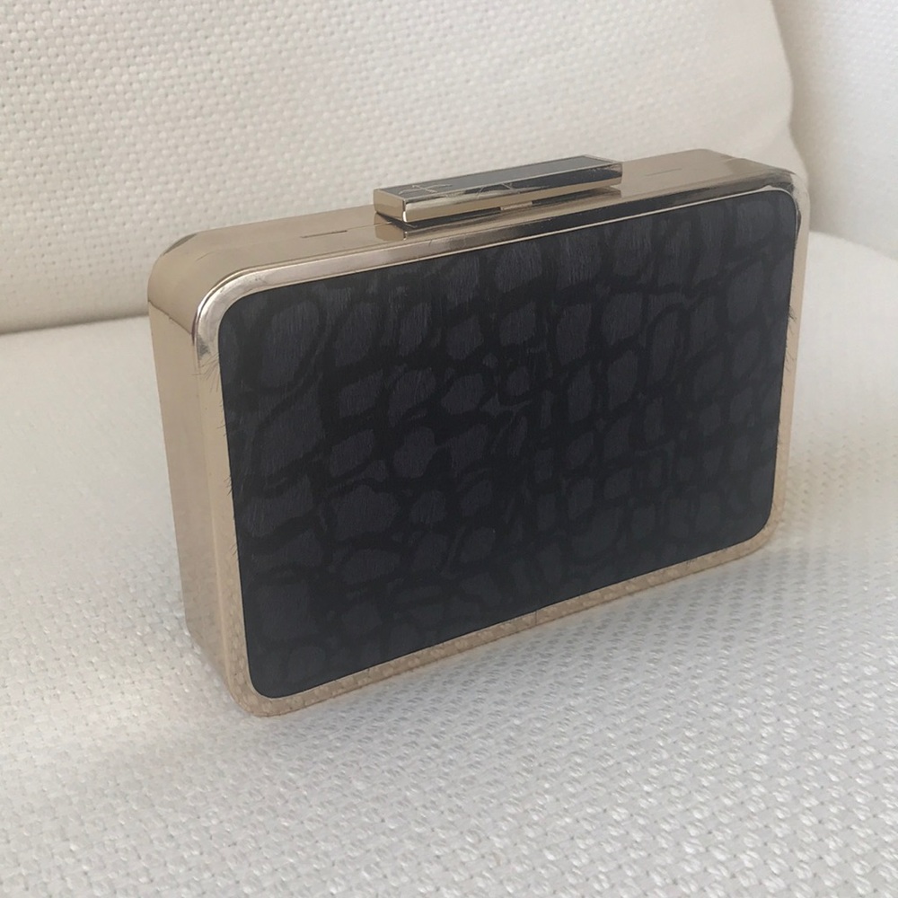 Pour La Victoire Black and Gold Calf hair Clutch